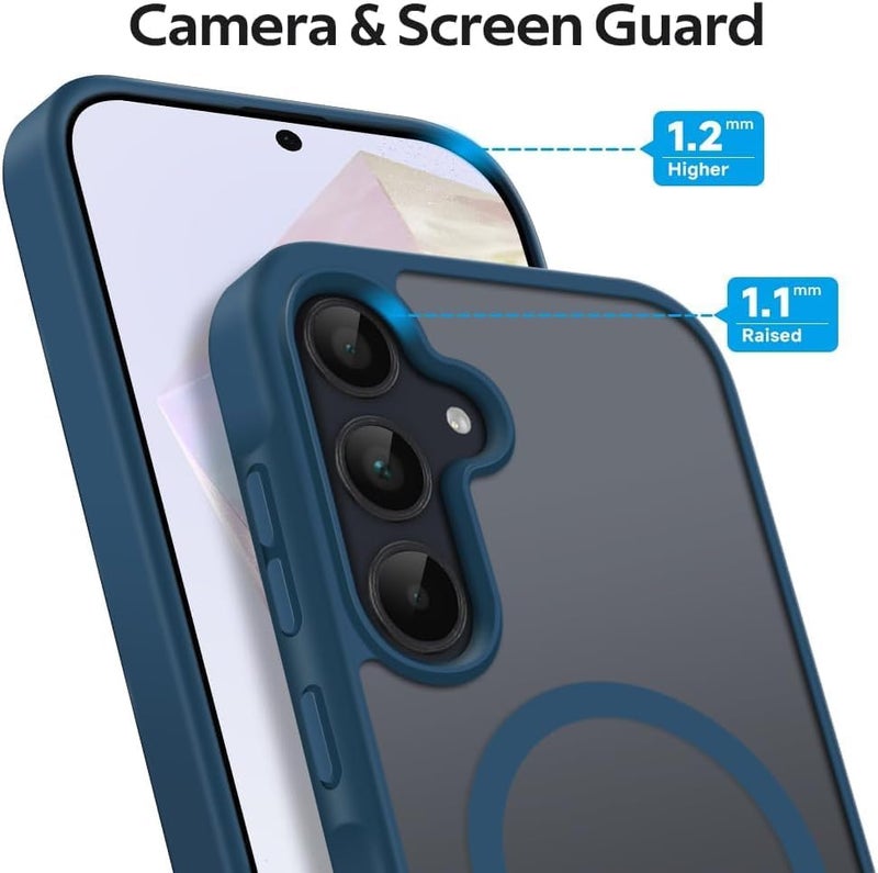 Elzzi Magnetic Guard Case for Samsung Galaxy A55 5G Cover, Compatible with MagSafe Translucent Matte Hard PC + TPU Hybrid Back Cover, Shockproof Anti-Scratch Protective Phone Case (Blue) - Image 3