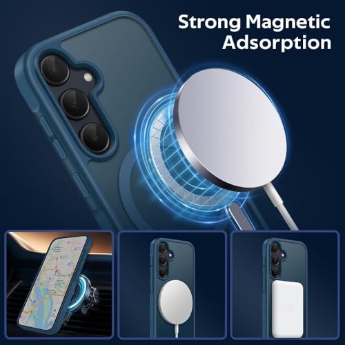 Elzzi Magnetic Guard Case for Samsung Galaxy A55 5G Cover, Compatible with MagSafe Translucent Matte Hard PC + TPU Hybrid Back Cover, Shockproof Anti-Scratch Protective Phone Case (Blue) - Image 4