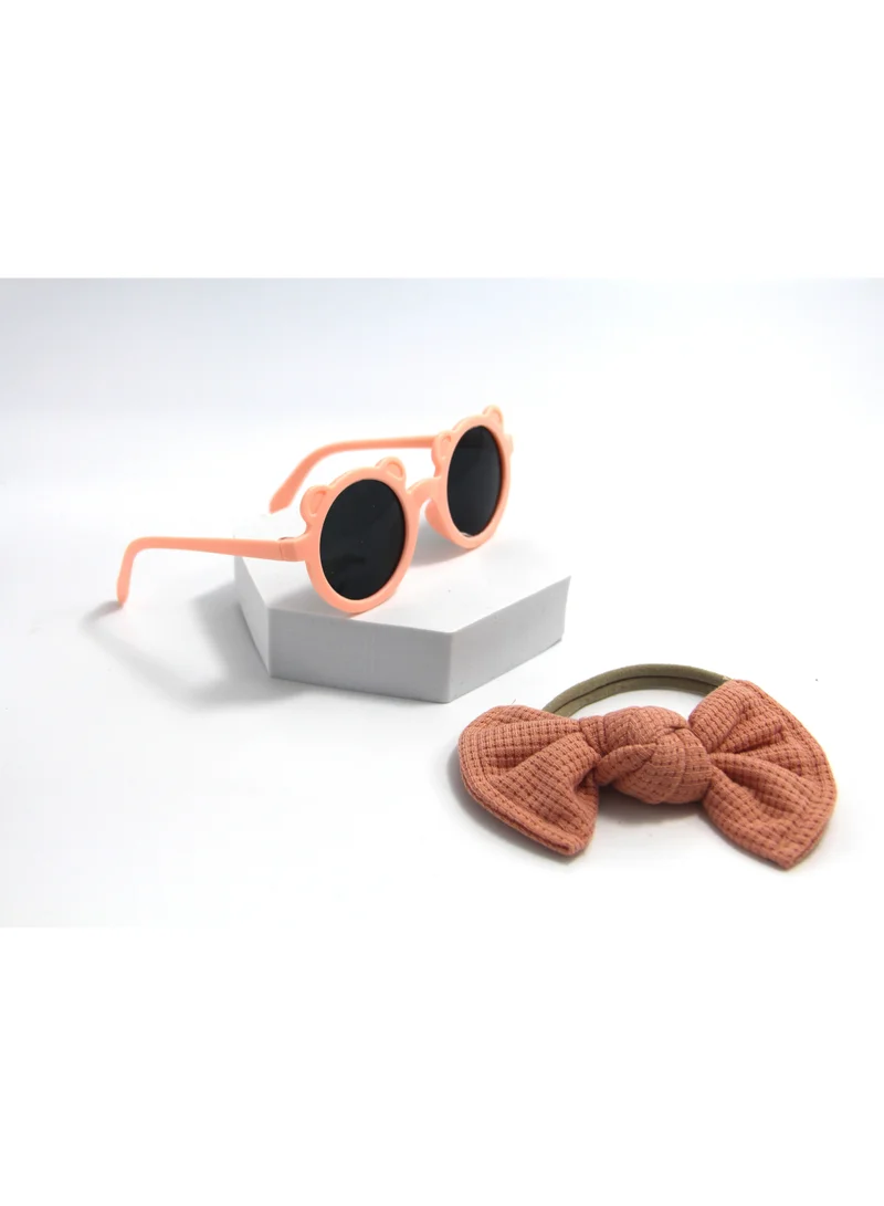 D'Daniela Romina Glasses and Bow Barrette Ponytail Set For Babies and Girls - Peach