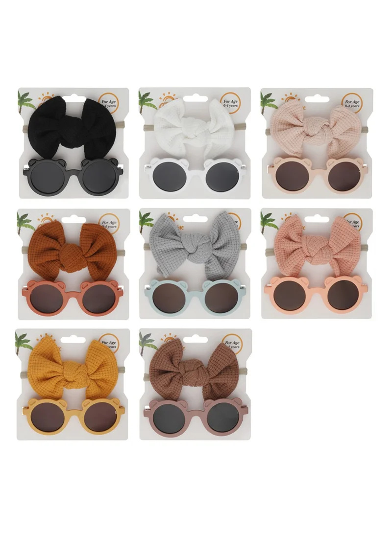 D'Daniela Romina Glasses and Bow Barrette Ponytail Set For Babies and Girls - Peach