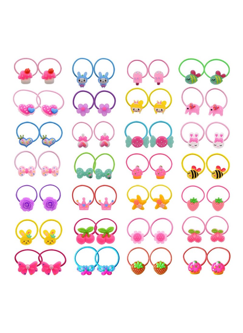 PIDOUDOU - 50 Pcs 25 Pairs Cartoon Elastic Hair Ties Little Girls Small Ropes Toddlers Ponytail Holder - Image 1