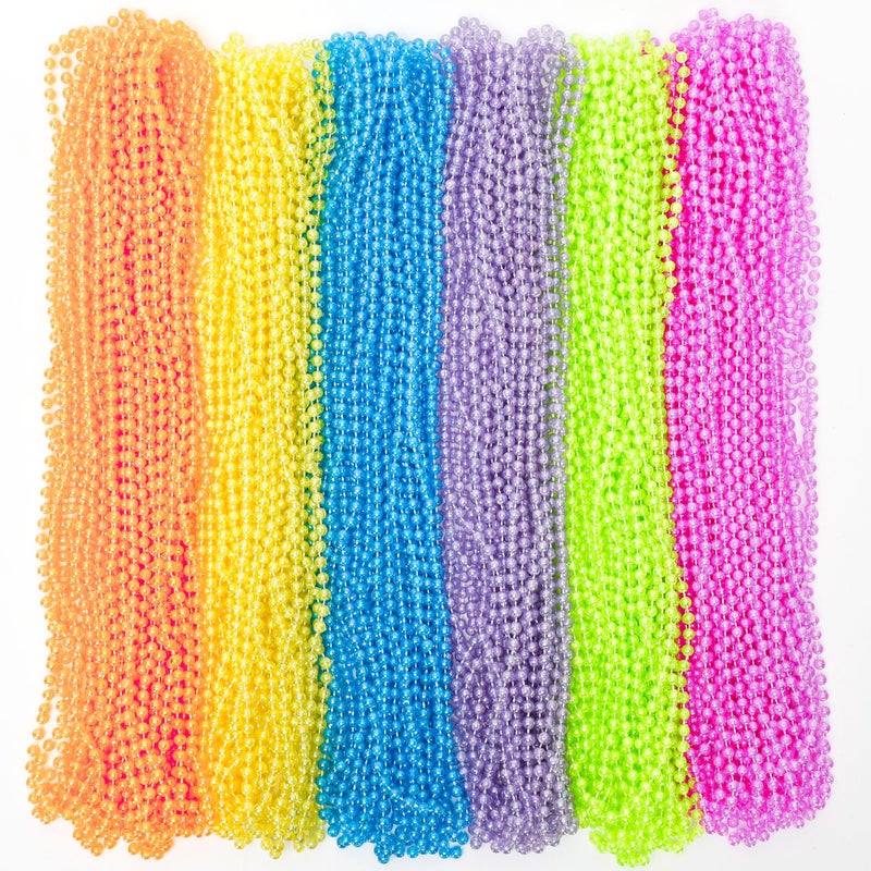EOBOH 100PCS Mardi Gras Beads, 6 Kinds Colorful Bead Necklaces Bulk, 33" Metallic Round Beads Accessories, Bead Necklace Mardi Gras Holiday Events Parade Throws Party Decor Supplies Favors - Image 1