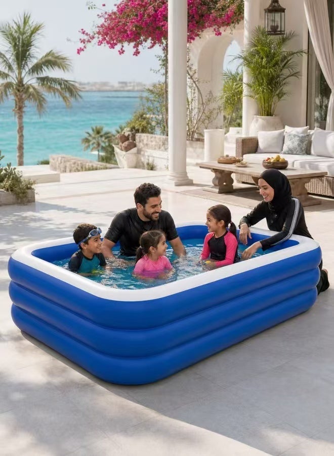 مسبح قابل للنفخ للأطفال والكبار، مسبح عائلي سميك، سهل النفخ والتفريغ، مسبح خارجي متين للفناء الخلفي (180*135*55 سم) - Image 1