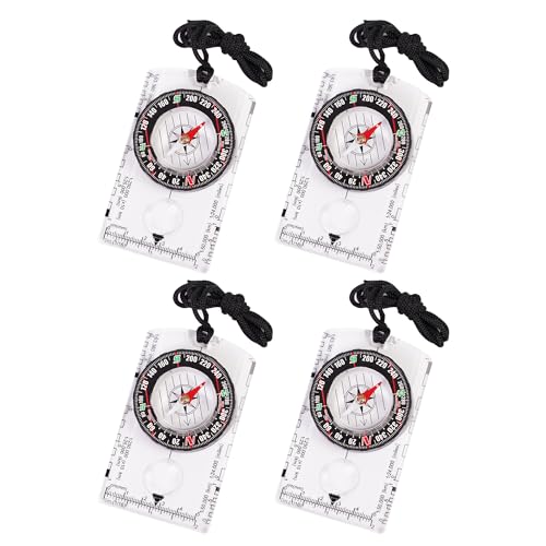 RLXMARTD 4 Pcs Outdoor Compass with Adjustable Declination,Magnifier,Ruler,Scale. Multifunctional Orienteering Waterproof Compass for Map Reading, Navigation, Hiking (4 Pack Transparent) - Image 1
