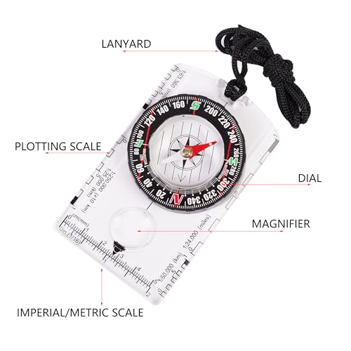 RLXMARTD 4 Pcs Outdoor Compass with Adjustable Declination,Magnifier,Ruler,Scale. Multifunctional Orienteering Waterproof Compass for Map Reading, Navigation, Hiking (4 Pack Transparent) - Image 4