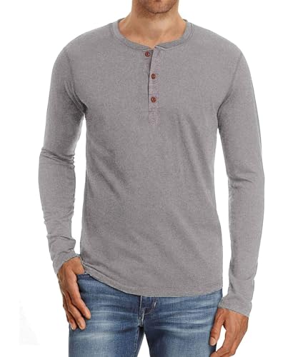PEGENO Men's Casual Slim Fit Long Sleeve Henley T-Shirts Cotton Shirts (US Medium, A6 Light Gray) - Image 1