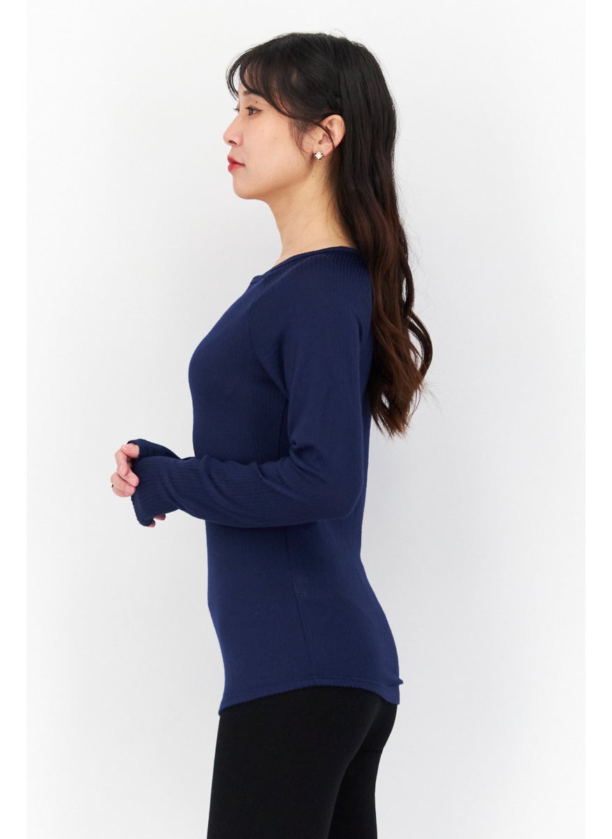 Women Ribbed Full Sleeves Pajama Top, Navy Blue - pzsku/ZCA5F8F5BAEF95738C81BZ/45/_/1724351657/d169eae6-1e98-4d0a-b76d-ab72f6c2f60e