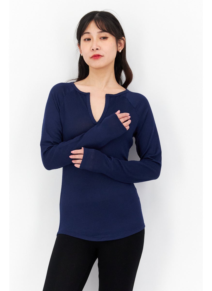 Women Ribbed Full Sleeves Pajama Top, Navy Blue - pzsku/ZCA5F8F5BAEF95738C81BZ/45/_/1724351662/3766fb7c-080a-4935-b6bd-2b54bec0c05a