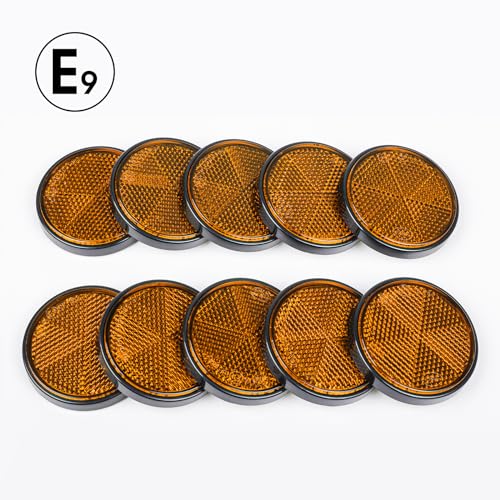 Yinaolan 10 Pack Yellow Self Adhesive Round Reflectors, E9 Approval Road Safety Stick-on Rear Reflectors for Trailer Caravan Truck Lorry or Agricultural Machines - Image 4