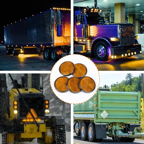 Yinaolan 10 Pack Yellow Self Adhesive Round Reflectors, E9 Approval Road Safety Stick-on Rear Reflectors for Trailer Caravan Truck Lorry or Agricultural Machines - Image 5