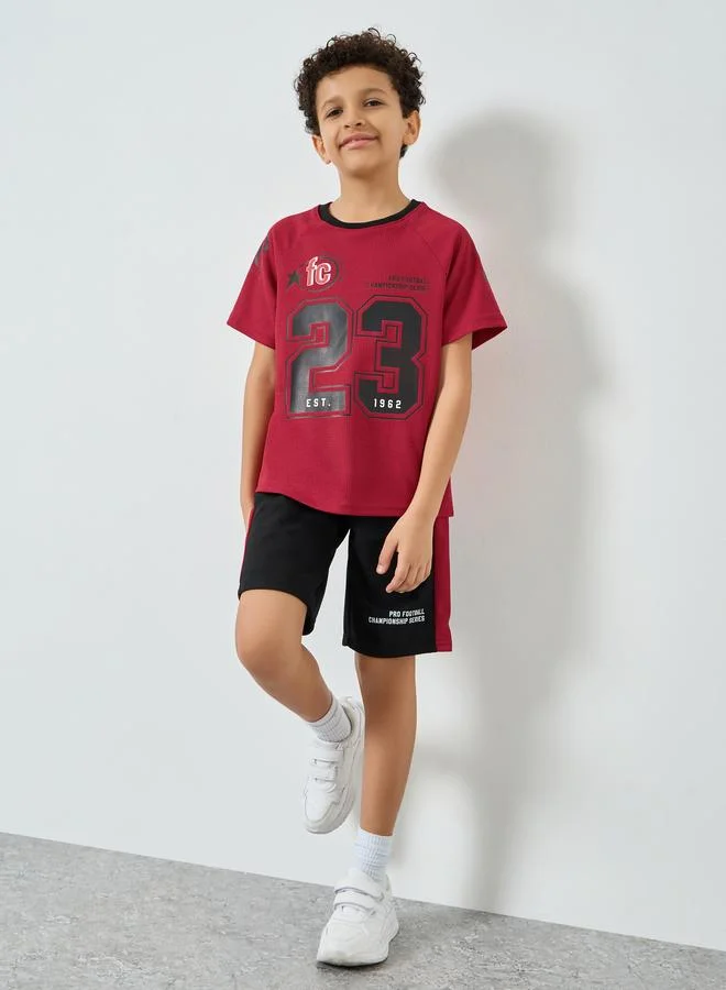 Styli Boys Red Football Graphic T-Shirt and Shorts Set
