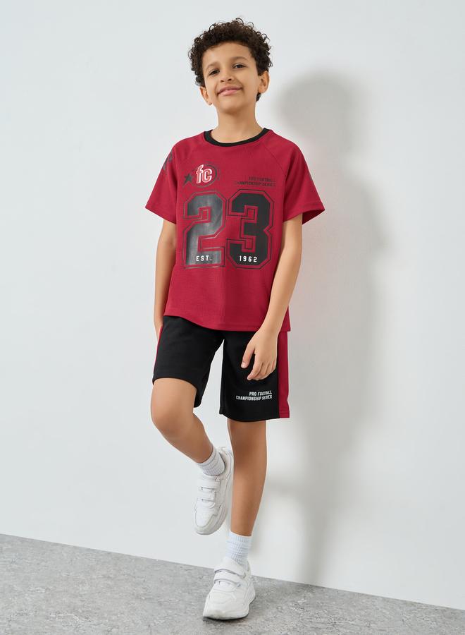 Styli Boys Red Football Graphic T-Shirt and Shorts Set - Image 1
