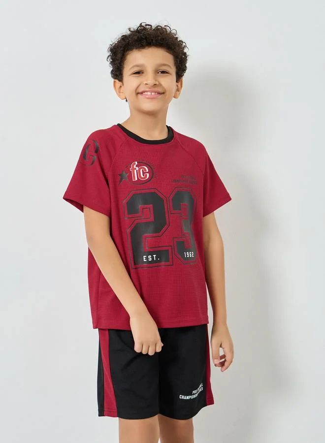 Styli Boys Red Football Graphic T-Shirt and Shorts Set