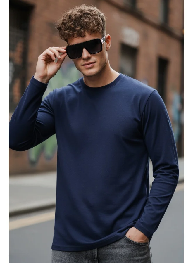 فيردو Veirdo® Pure Cotton Regular Fit Solid Navy Full Sleeve T-Shirt for Men & Boys (V_FS_REG_NVY_M)