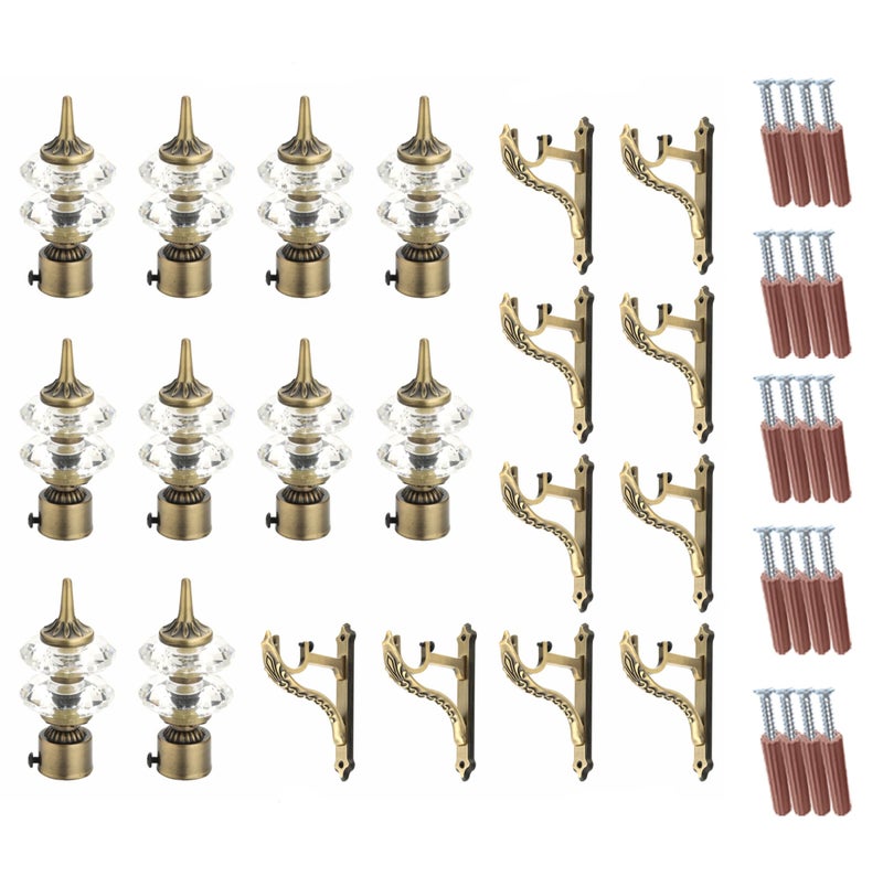 GLOXY ENTERPRISE Aluminium Double Diamond Curtain Brackets Parda Holders with Support Fittings 1 Inch Rod Pocket Finials Designer Door and Window ( Antique 5 Pair) - Image 1