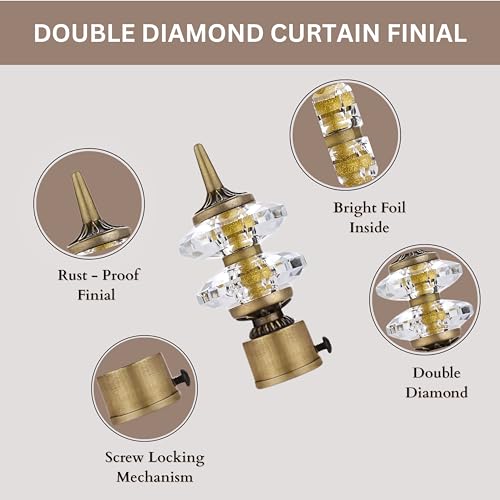 GLOXY ENTERPRISE Aluminium Double Diamond Curtain Brackets Parda Holders with Support Fittings 1 Inch Rod Pocket Finials Designer Door and Window ( Antique 5 Pair) - Image 4