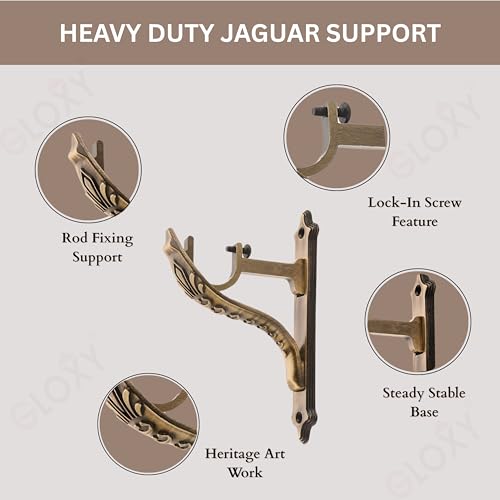 GLOXY ENTERPRISE Aluminium Double Diamond Curtain Brackets Parda Holders with Support Fittings 1 Inch Rod Pocket Finials Designer Door and Window ( Antique 5 Pair) - Image 3