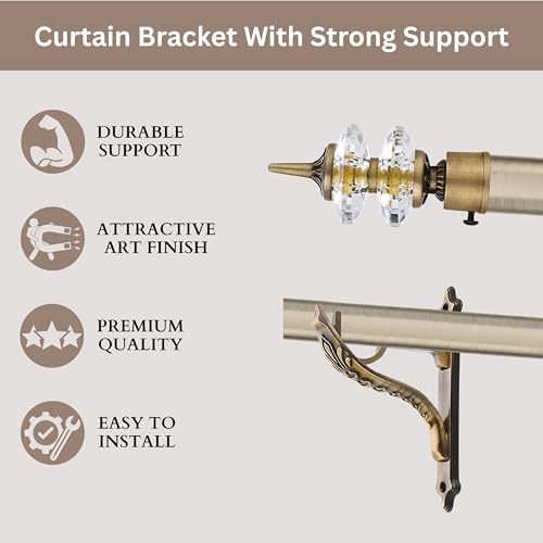 GLOXY ENTERPRISE Aluminium Double Diamond Curtain Brackets Parda Holders with Support Fittings 1 Inch Rod Pocket Finials Designer Door and Window ( Antique 5 Pair) - Image 5