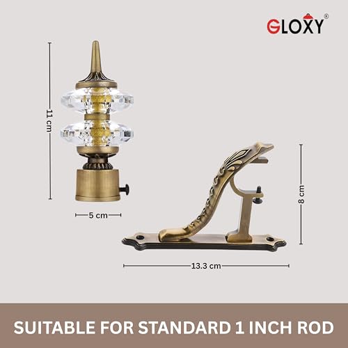 GLOXY ENTERPRISE Aluminium Double Diamond Curtain Brackets Parda Holders with Support Fittings 1 Inch Rod Pocket Finials Designer Door and Window ( Antique 5 Pair) - Image 2