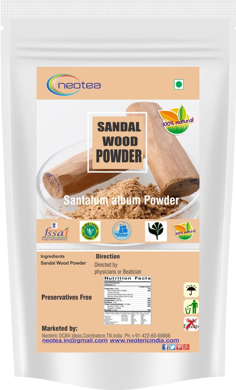 Neotea Organic Sandalwood Face Pack Powder | Natural Chandan for Glowing Skin & Tan Removal | Lightens Dark Spots & Pigmentation | Prevents Acne | Controls Excess Oil | Herbal Care for All Skin Types | FSSAI Certified | 100% Pure & Effective | Santalum Album 300 GM - Image 2