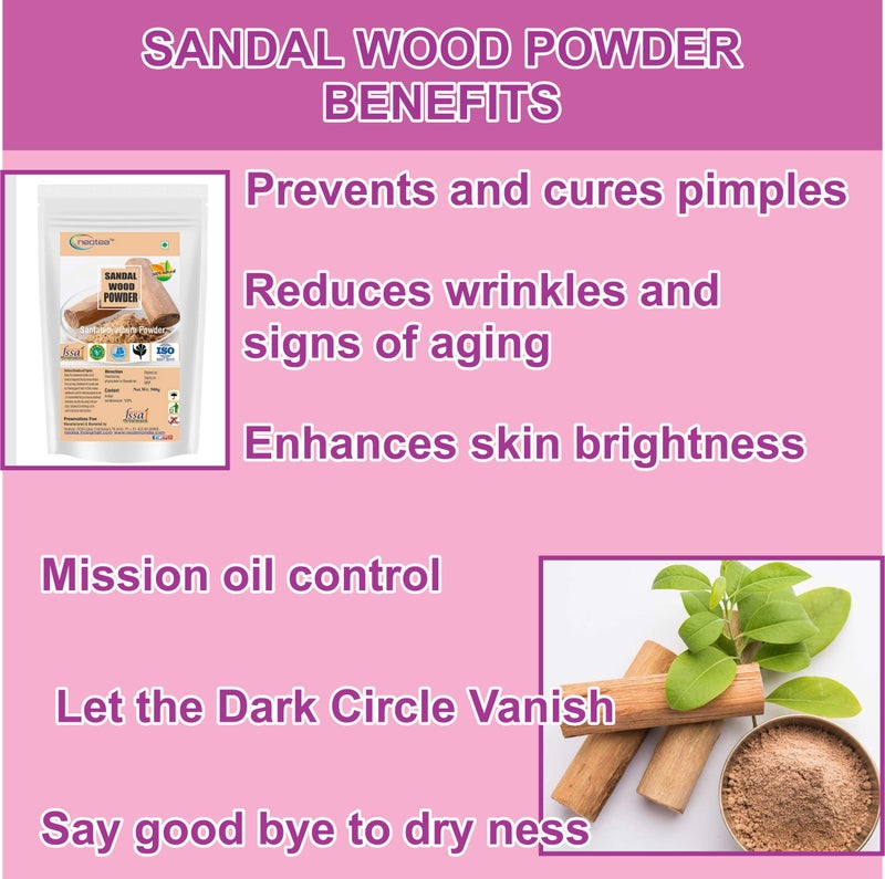 Neotea Organic Sandalwood Face Pack Powder | Natural Chandan for Glowing Skin & Tan Removal | Lightens Dark Spots & Pigmentation | Prevents Acne | Controls Excess Oil | Herbal Care for All Skin Types | FSSAI Certified | 100% Pure & Effective | Santalum Album 300 GM - Image 3