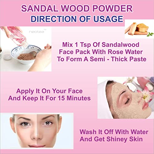 Neotea Organic Sandalwood Face Pack Powder | Natural Chandan for Glowing Skin & Tan Removal | Lightens Dark Spots & Pigmentation | Prevents Acne | Controls Excess Oil | Herbal Care for All Skin Types | FSSAI Certified | 100% Pure & Effective | Santalum Album 300 GM - Image 4