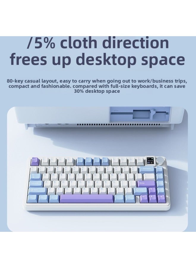 Generic Bluetooth Rgb Girls E-Sports Customized 5 Three-Mode Silent Axis Hot-Swappable Gaming Wireless Mechanical Keyboard M7-Color:Crushed Ice Shaft-white Twilight-three Modes  - Image 4