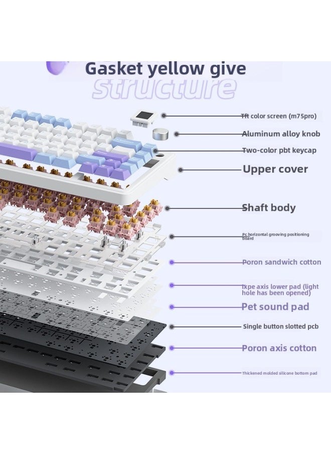 Generic Bluetooth Rgb Girls E-Sports Customized 5 Three-Mode Silent Axis Hot-Swappable Gaming Wireless Mechanical Keyboard M7-Color:Crushed Ice Shaft-white Twilight-three Modes  - Image 3