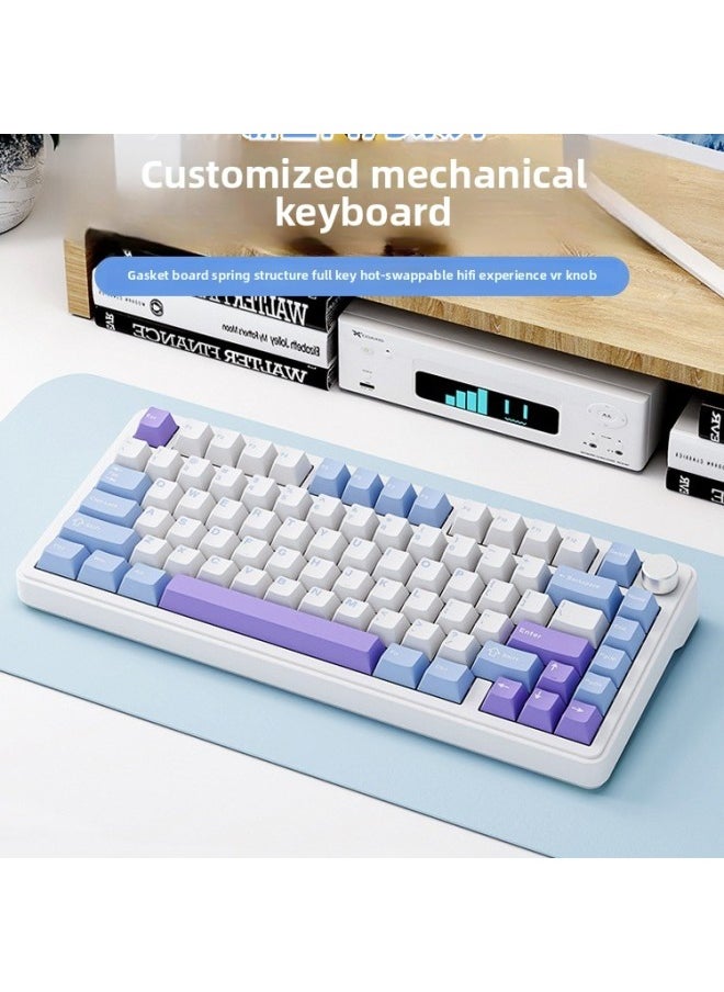 Generic Bluetooth Rgb Girls E-Sports Customized 5 Three-Mode Silent Axis Hot-Swappable Gaming Wireless Mechanical Keyboard M7-Color:Crushed Ice Shaft-white Twilight-three Modes  - Image 2