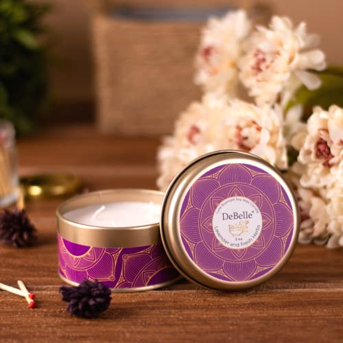 DeBelle Luxe Scented Soy Wax Candle Lavender & Fresh Herbs | Upto 14 Hours| Best Gift, Decoration, Celebration, | Floral| Reusable Tin| Travel Friendly Scented Candle - Image 5