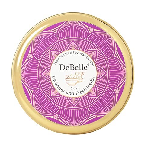 DeBelle Luxe Scented Soy Wax Candle Lavender & Fresh Herbs | Upto 14 Hours| Best Gift, Decoration, Celebration, | Floral| Reusable Tin| Travel Friendly Scented Candle - Image 3