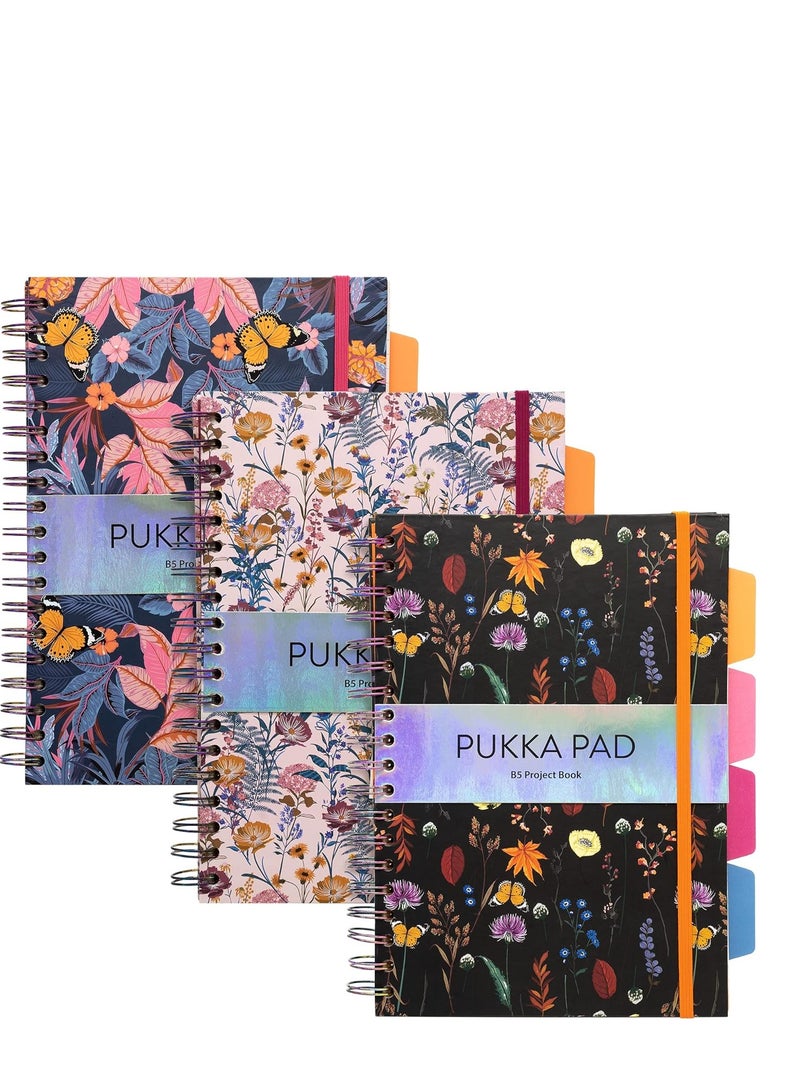Pukka Pad دفتر مشروع بوقا باد بلوم B5 غلاف صلب - بلوم - 25.4 × 18 سم - عبوة من 3 تصاميم زهور متنوعة - Image 1