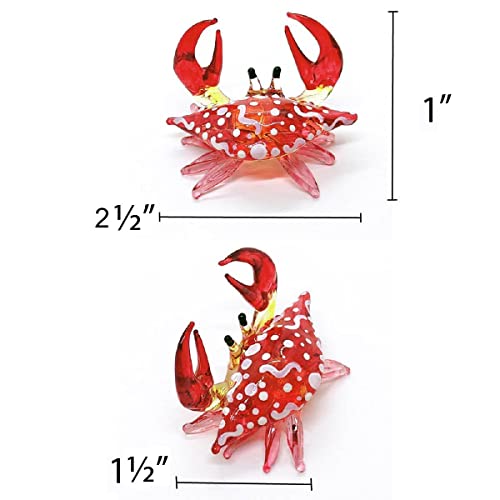 ChangThai Design Tiny 2½" Red Crab Figurine - Miniature Hand Blown Glass Sea Animals Fish Marine Crustaceans Ocean Creatures Cute Colorful Crystal Decorative Figures Collectible Figurines Décor Gifts - Image 3