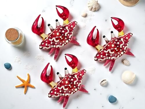 ChangThai Design Tiny 2½" Red Crab Figurine - Miniature Hand Blown Glass Sea Animals Fish Marine Crustaceans Ocean Creatures Cute Colorful Crystal Decorative Figures Collectible Figurines Décor Gifts - Image 4