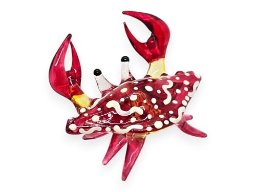 ChangThai Design Tiny 2½" Red Crab Figurine - Miniature Hand Blown Glass Sea Animals Fish Marine Crustaceans Ocean Creatures Cute Colorful Crystal Decorative Figures Collectible Figurines Décor Gifts - Image 1