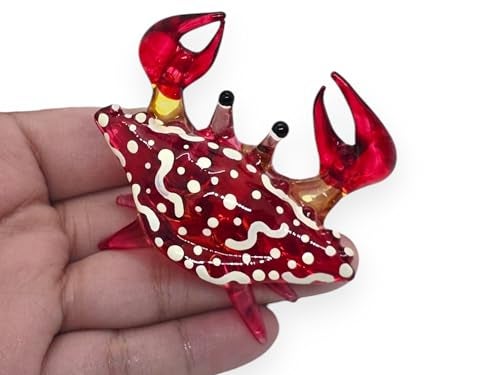 ChangThai Design Tiny 2½" Red Crab Figurine - Miniature Hand Blown Glass Sea Animals Fish Marine Crustaceans Ocean Creatures Cute Colorful Crystal Decorative Figures Collectible Figurines Décor Gifts - Image 2