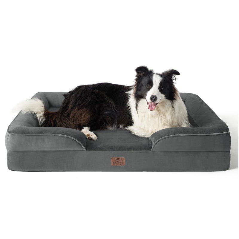 Bedsure Orthopedic Dog Beds Large Sized Dog - Washable Large Dog Cat Bed Waterproof, Comfort Dogs Couch Sofa with Washable Removable Cover, Pet Bed with Nonskid Bottom, Dark Grey, 35" - Image 1