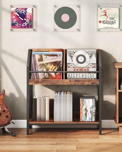 CHOEZON 2Tier Vinyl Record Storage Holder Rack 250 LP Albums Display Shelf Wooden Vinyl Storage Rack with Wire Dividers for Records CDs Books Rustic Brown and Black TCW07BF - Image 3