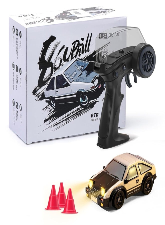 Brighterbee Mini RC Drift Car for Adults, 1/64 Rc Small RC Car Desktop Remote Control Cars with LED Lights, 4 * 4 Desk Drifting Crawler for Race, Hobby Gifts and Toys (AE86) - Image 1