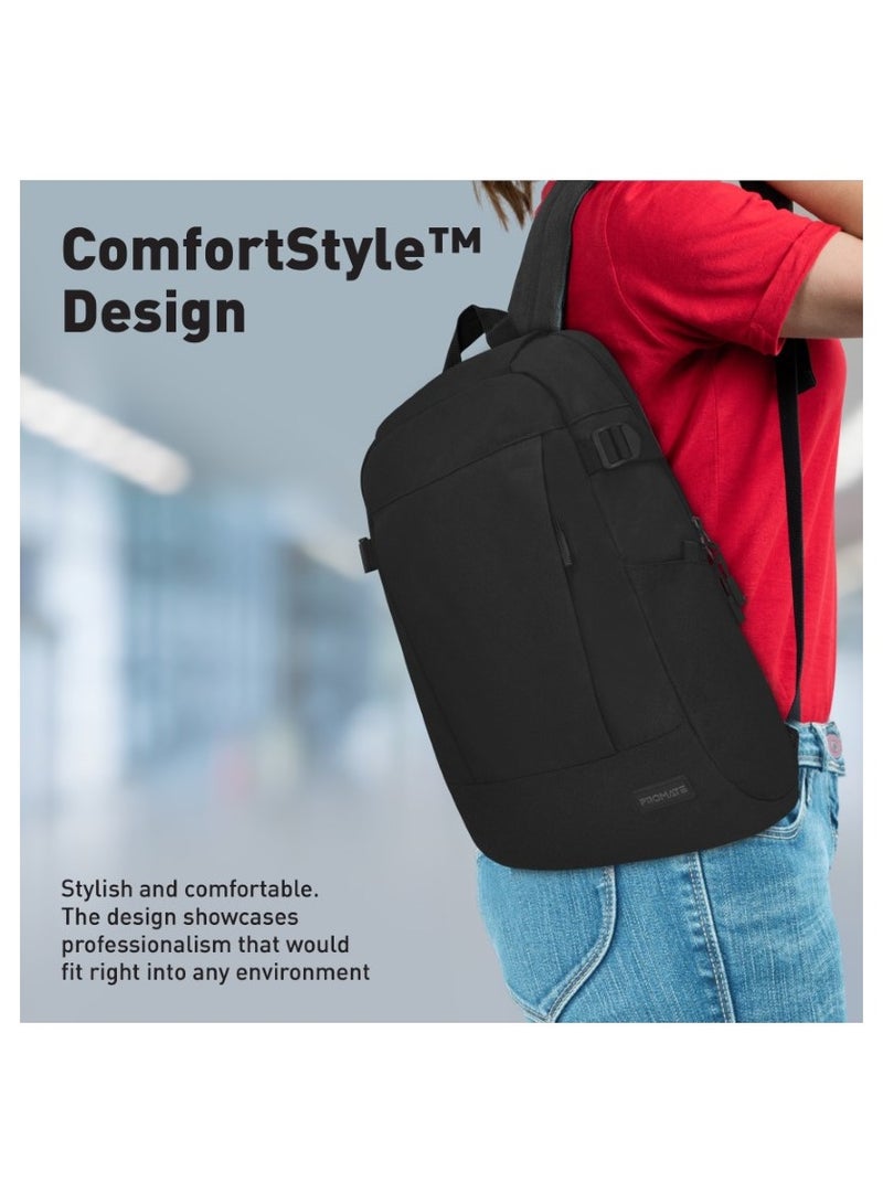 PROMATE Premium Comfortable 15.6 Inch Laptop Backpack With Secure Zippers, Side Pockets, Padded Straps And Lightweight Design Black - Image 2