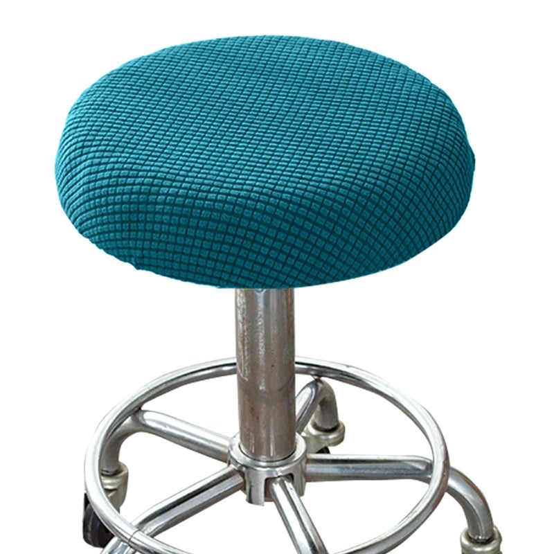 Washable Fleece Stretchy Round Bar Stool Covers Seat Protector Black Peacock Blue 2 Pack - Image 4