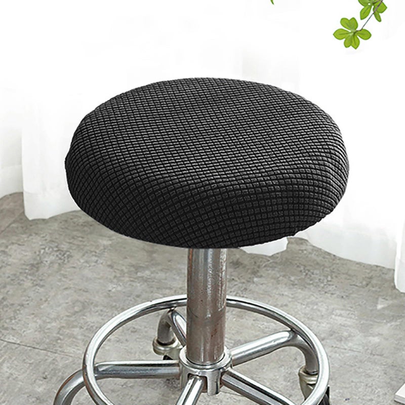 Washable Fleece Stretchy Round Bar Stool Covers Seat Protector Black Peacock Blue 2 Pack - Image 5
