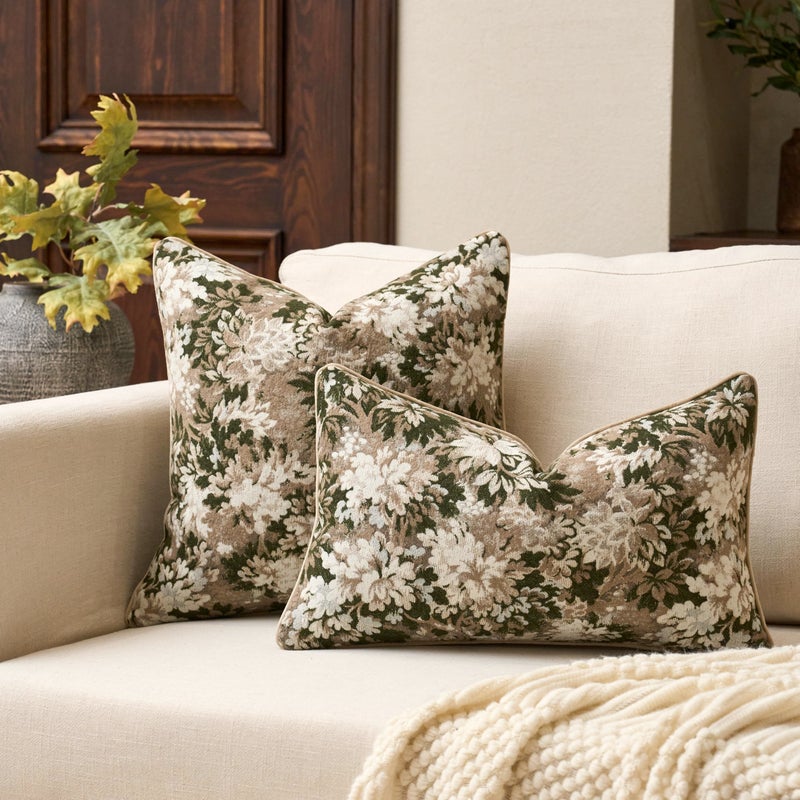 Yangest Neutral Floral Pillow Cover 18 x18 Inches, Vintage Chenille Square Throw Pillow Cover Soft Decorative Farmhouse Accent Couch Pillow Cover for Living Room Bedroom, Green - Image 5