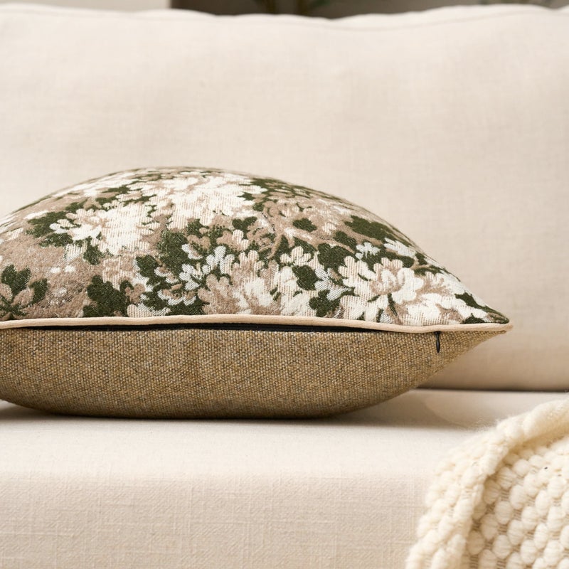 Yangest Neutral Floral Pillow Cover 18 x18 Inches, Vintage Chenille Square Throw Pillow Cover Soft Decorative Farmhouse Accent Couch Pillow Cover for Living Room Bedroom, Green - Image 3