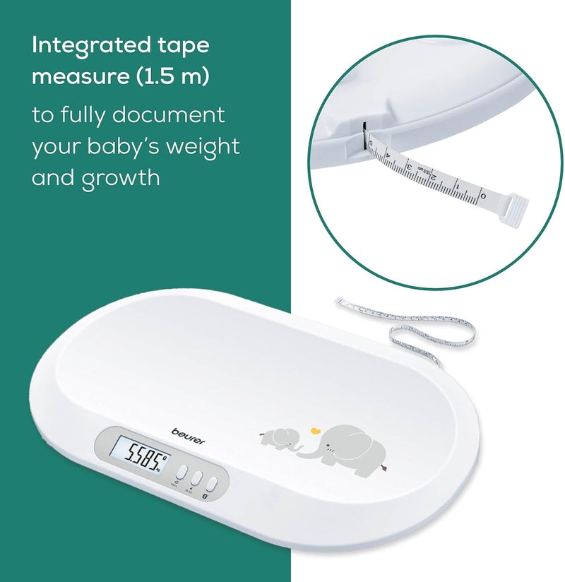 Beurer BY90 Baby Scale with App Bluetooth connection to BabyCare app to track babys development Comfortable weighing surface Integrated measuring tape Hold function for wriggling babies - Image 3