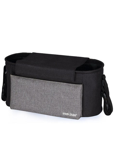 Universial Stroller Organizer Bag Diaper Bottle Storage Bag Cup Holder with Shoulder Strap Black