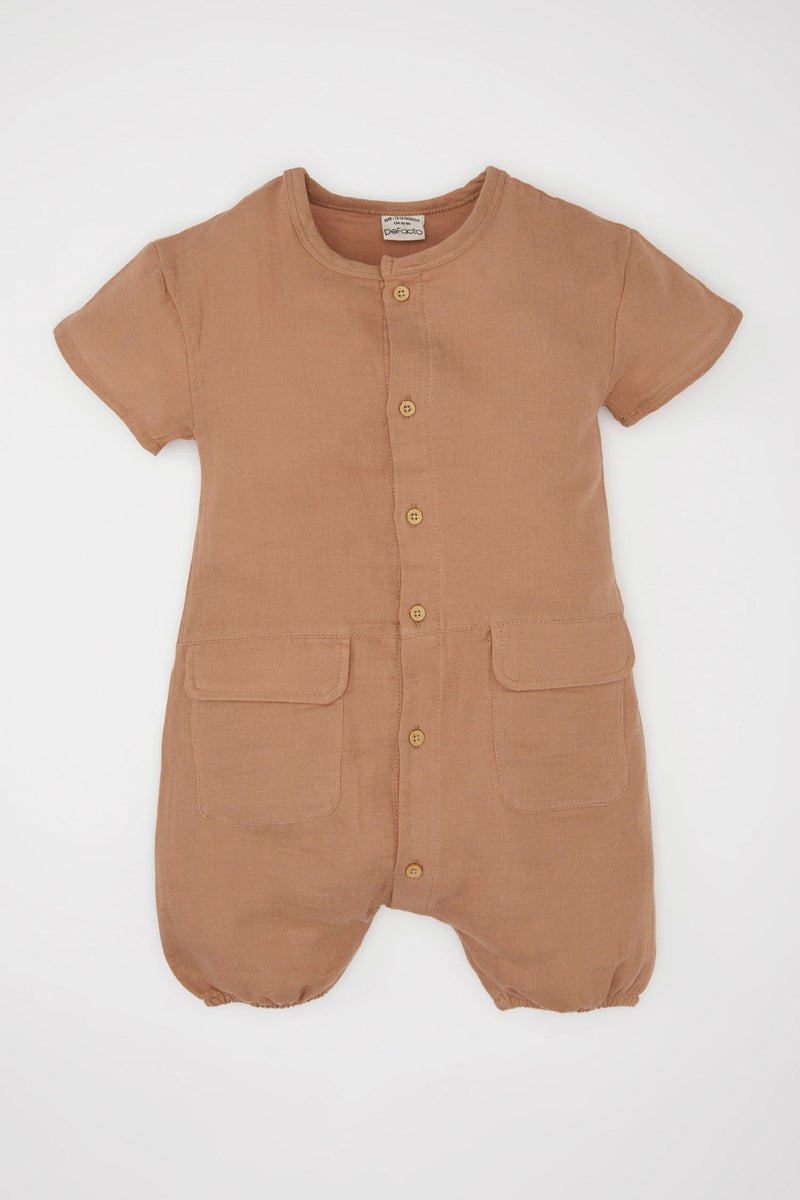 DeFacto BabyBoy Muslin Regular Fit Button Neck Jumpsuit  - Image 1