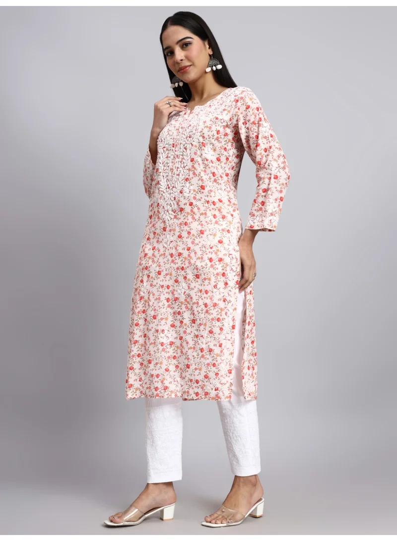Alaya Red Hand Embroidered Chikankari Cotton Kurta-AL4105 for Women | Best Price UAE