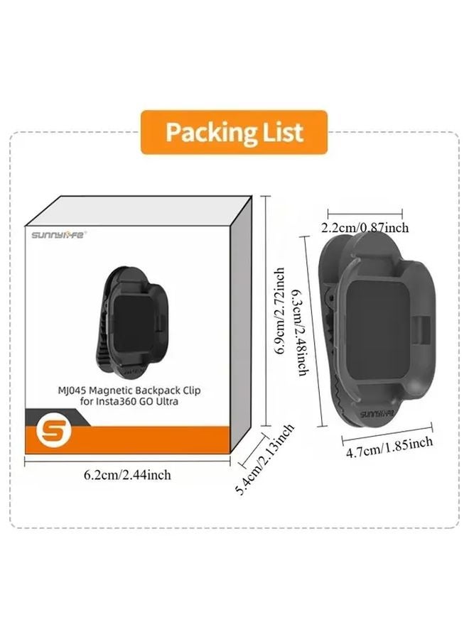 Black Magnetic Backpack Clip for Insta360 GO Ultra Heavy Duty Vertical Horizontal Mount - Image 5