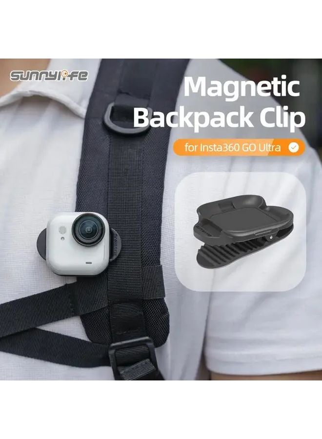Black Magnetic Backpack Clip for Insta360 GO Ultra Heavy Duty Vertical Horizontal Mount - Image 2